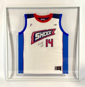 Deanna Nolan Signed Detroit Shock WNBA Jersey of Player #14 in Display Frame