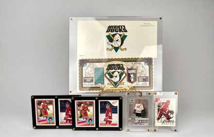 Hockey Memorabilia Including Mighty Ducks Ticket and Trading Cards