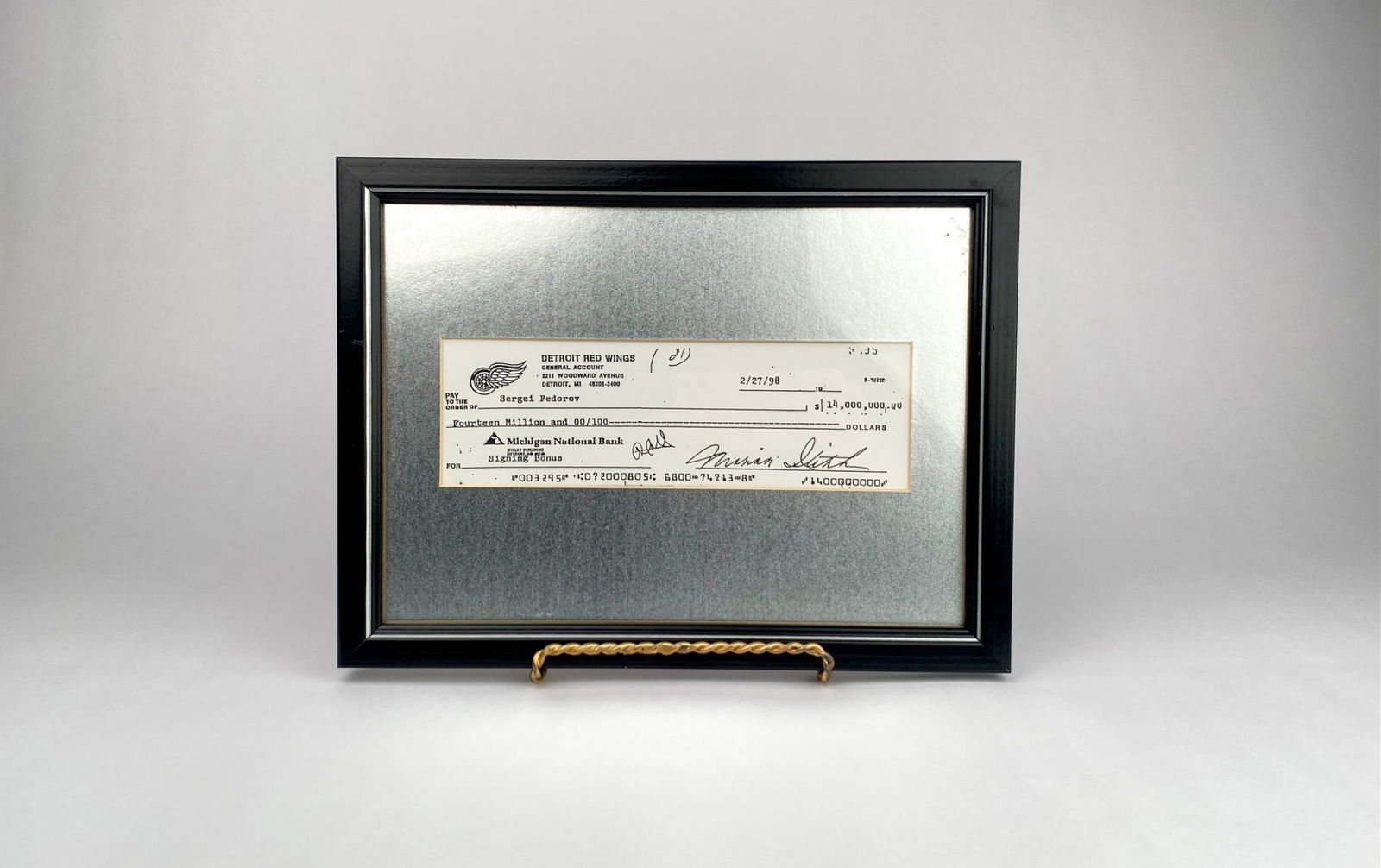 Framed Replica Check Signed by Detroit Red Wings Management (1 of 3)