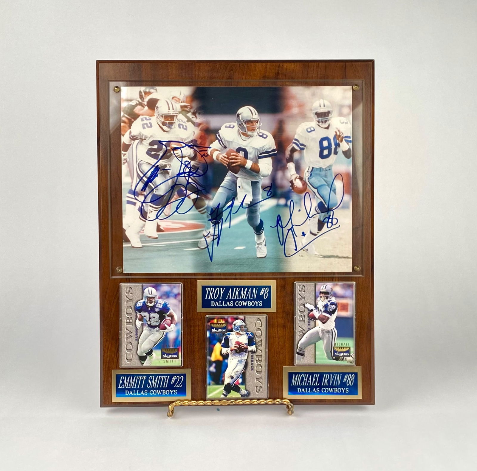 Framed Dallas Cowboys Signed Photo Display Featuring Emmitt Smith, Troy Aikman, and Michael Irvin (1 of 4)
