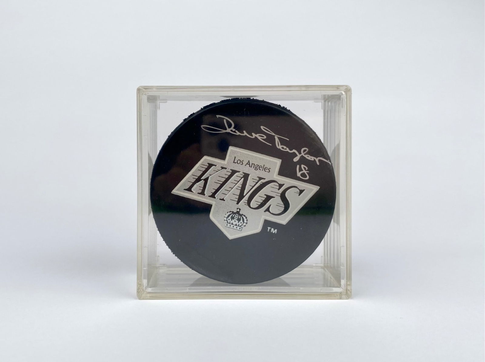 Los Angeles Kings NHL Puck Signed by Dave Taylor #18 in Case (1 of 4)