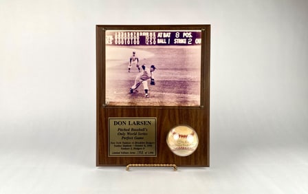 Don Larsen Signed 1956 World Series Perfect Game Plaque with Autographed Baseball 155/1,956