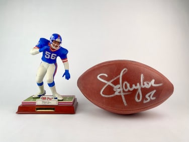 Lawrence Taylor Autographed Football and Limited Edition Figurine Set