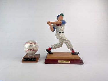 Ted Williams Signed Baseball and Figurine Set