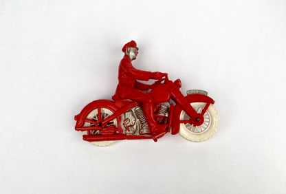 Auburn Rubber Company Red Police Motorcycle Toy with Rider