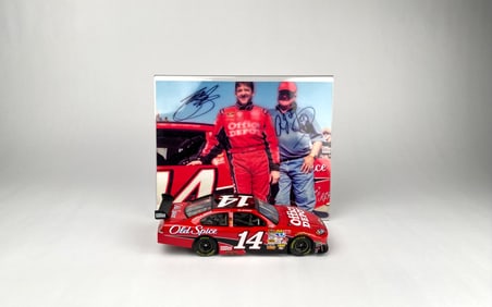 Tony Stewart #14 Old Spice Diecast Car with Signed Display Photo (Tony Stewart and A.J. Foyt)