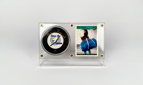 Manon Rheaume Signed Tampa Bay Lightning Puck and Trading Card