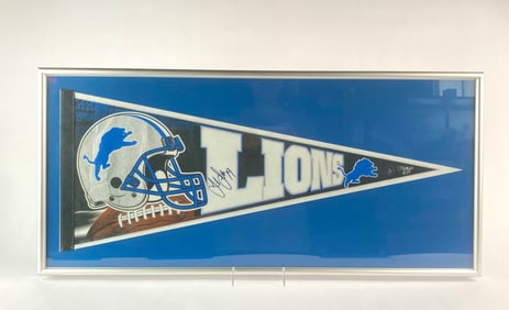 Framed Detroit Lions Pennant Signed by John Jett (#19)