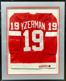 Framed Signed Red CCM Yzerman #19 Jersey