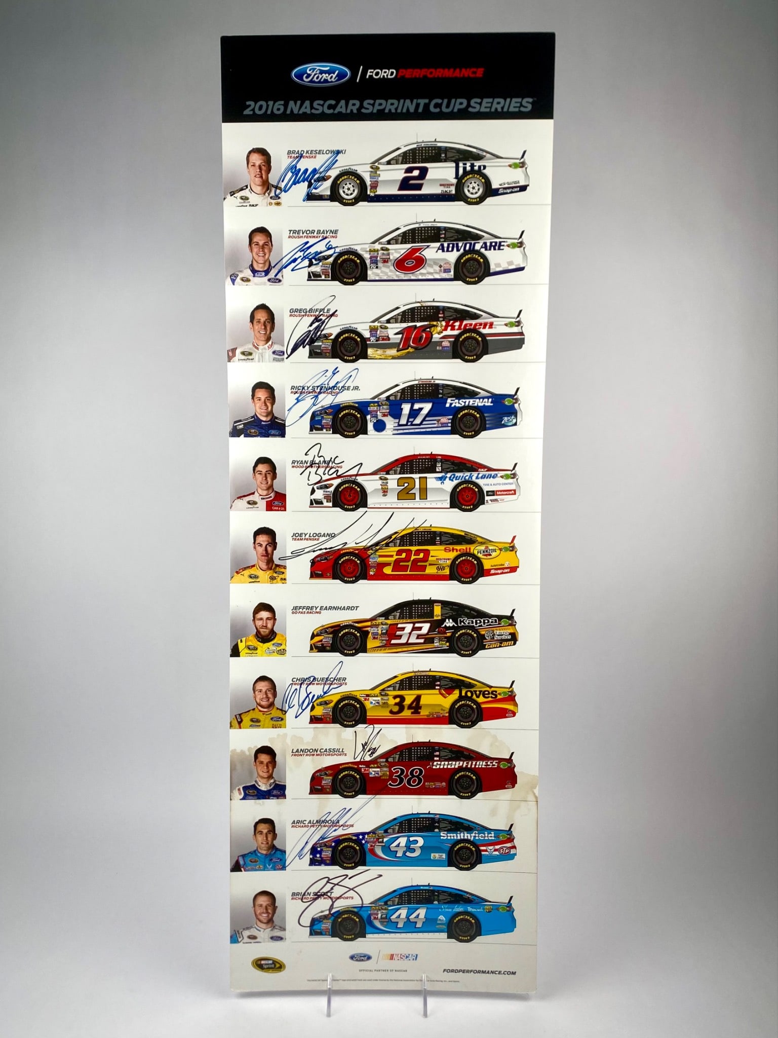 2016 NASCAR Sprint Cup Series Ford Performance Poster Signed by 10 Drivers (1 of 8)