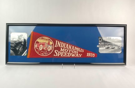 Framed 1939 Indianapolis Motor Speedway Pennant with Period Photographs