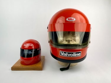 AJ Foyt Replica Racing Helmet and Signed Miniature Display Helmet