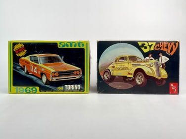 Pair of Vintage AMT 1/25 Scale Model Kits – 1969 Ford Torino & 1937 Chevy Coupe
