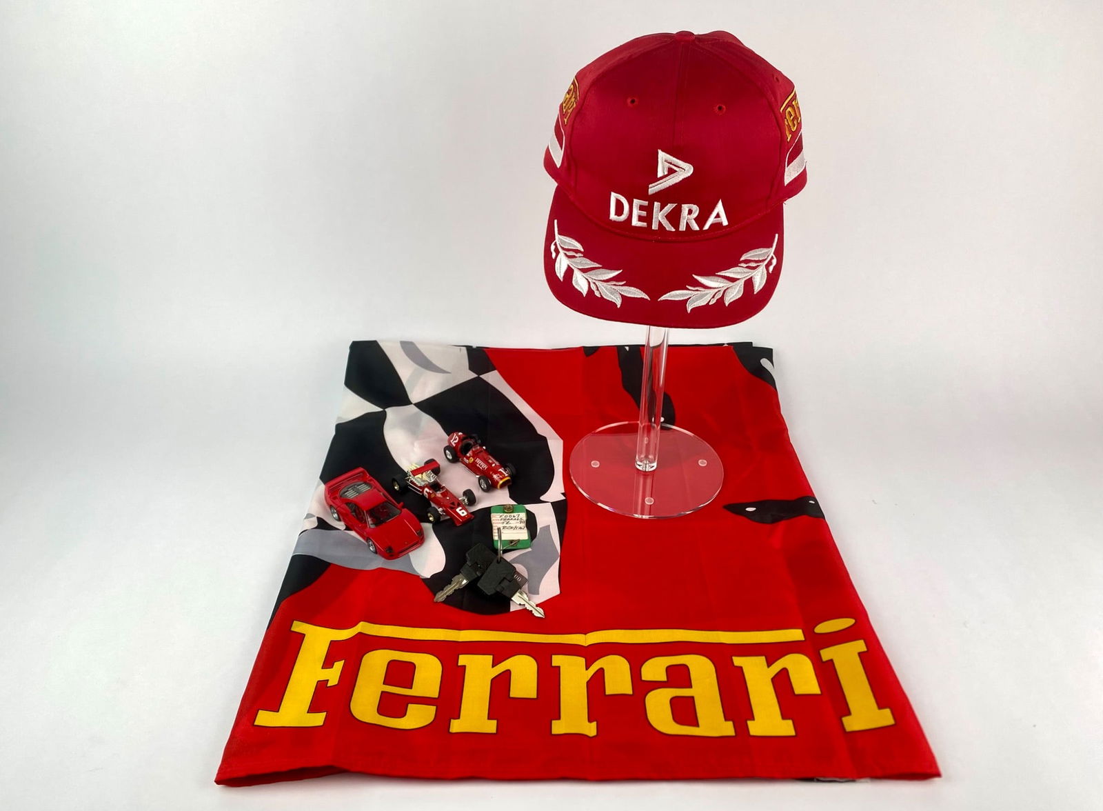 Ferrari Memorabilia Set with Signed Cap, Keys, Models, and Flag (1 of 12)