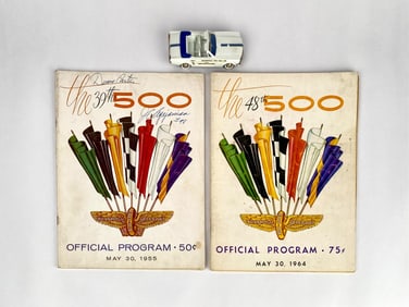 Indianapolis 500 Programs Signed by J.C. Agajanian & Duane Carter with Die-Cast Mustang