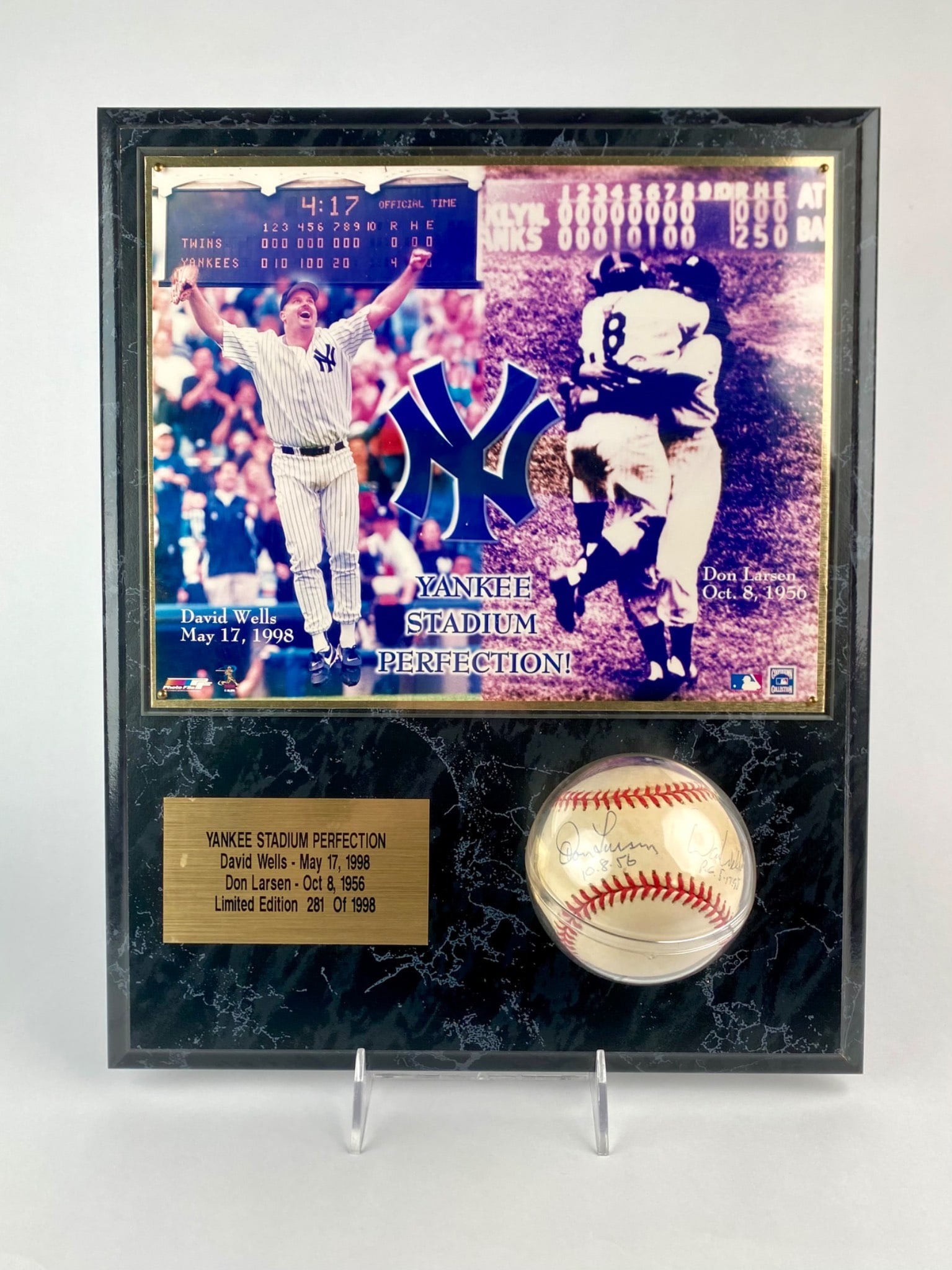 Yankee Stadium Perfection Plaque with Signed Baseball by Don Larsen and David Wells (1 of 7)