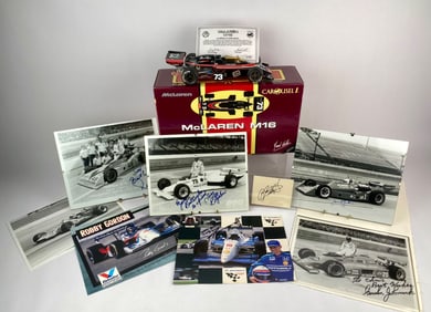 Indianapolis 500 McLaren M16 Carousel 1 Model with Signed IndyCar Driver Memorabilia