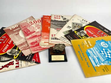 Collection of Milwaukee Mile Racing Programs with Authentic Track Relic