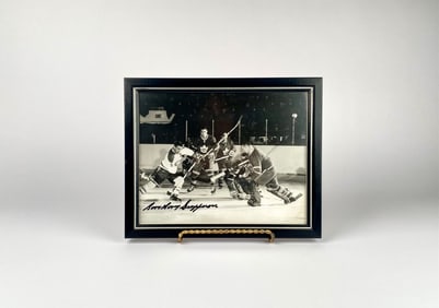 Framed Ice Hockey Photograph Signed by Boom Boom Geoffrion