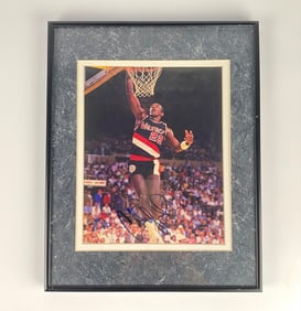 Clyde Drexler Signed Portland Trail Blazers Dunk Photo