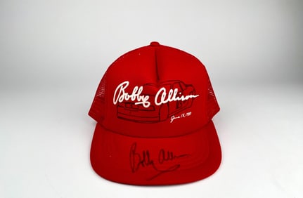 Red Mesh Trucker Hat with Bobby Allison Autograph