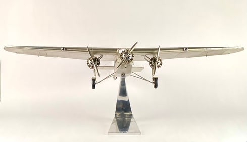 Large Tin Goose Tri-Motor Airplane Model on Stand