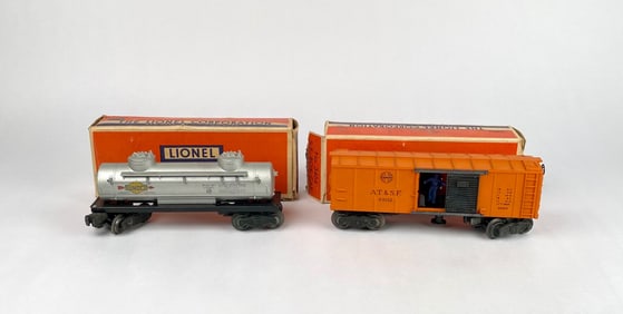 Lionel No. 3464 S.F. Box Car and No. 6465 Tank Car with Original Boxes