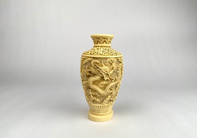 Carved Resin Vase with Dragon Motif and Floral Detailing