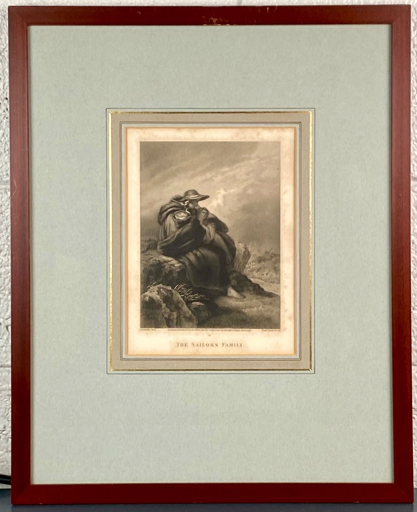 Framed 1824 Engraving “The Sailor’s Family" by Benjamin Smith: Framed 19th century engraving titled “The Sailor’s Family,” engraved by Benjamin Smith after a painting by Ary Scheffer. The print is dated March 1, 1826, and was published in London by S. K