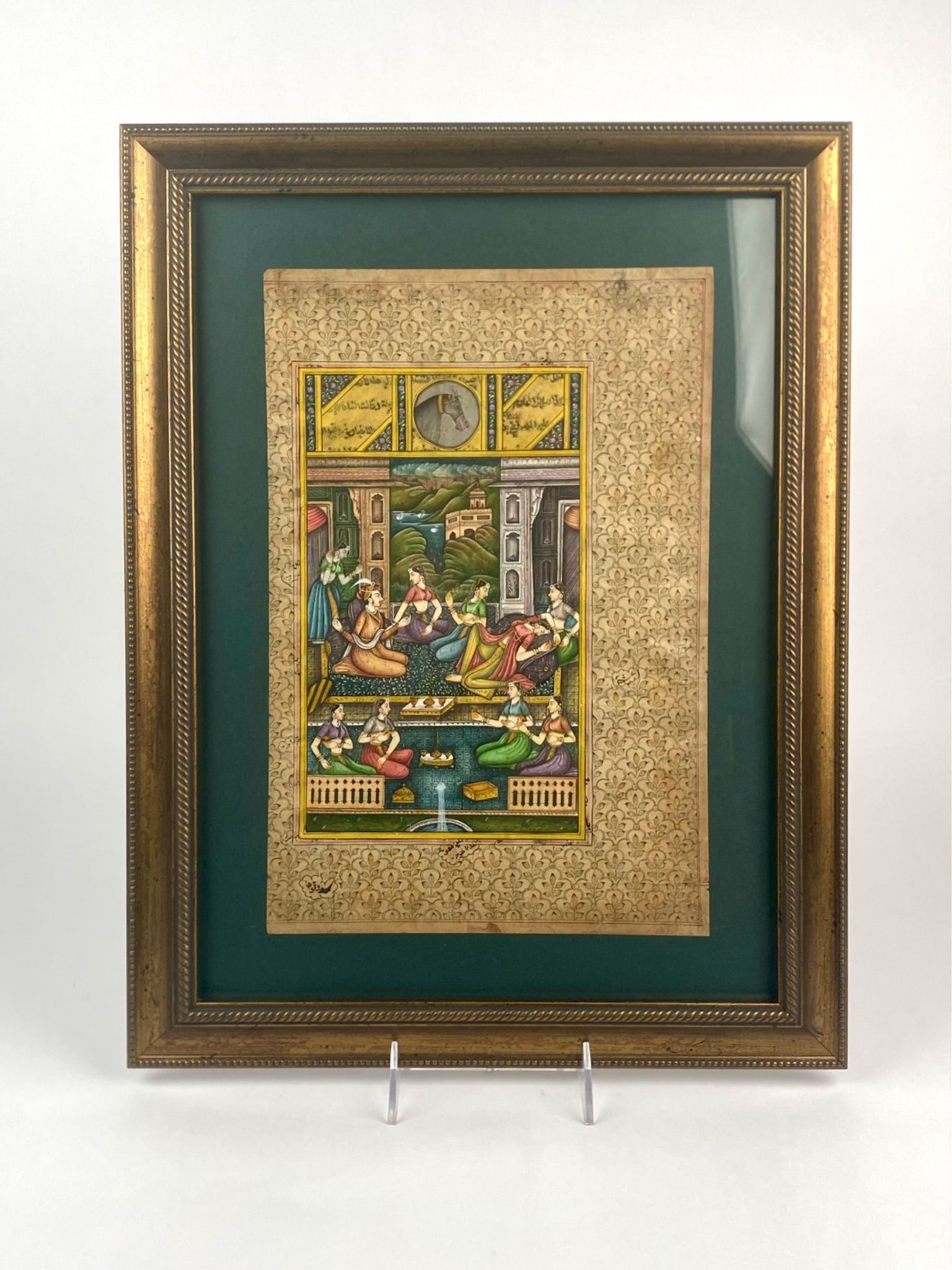 Framed Indian Mughal-Style Miniature Painting of Courtly Ladies (1 of 7)