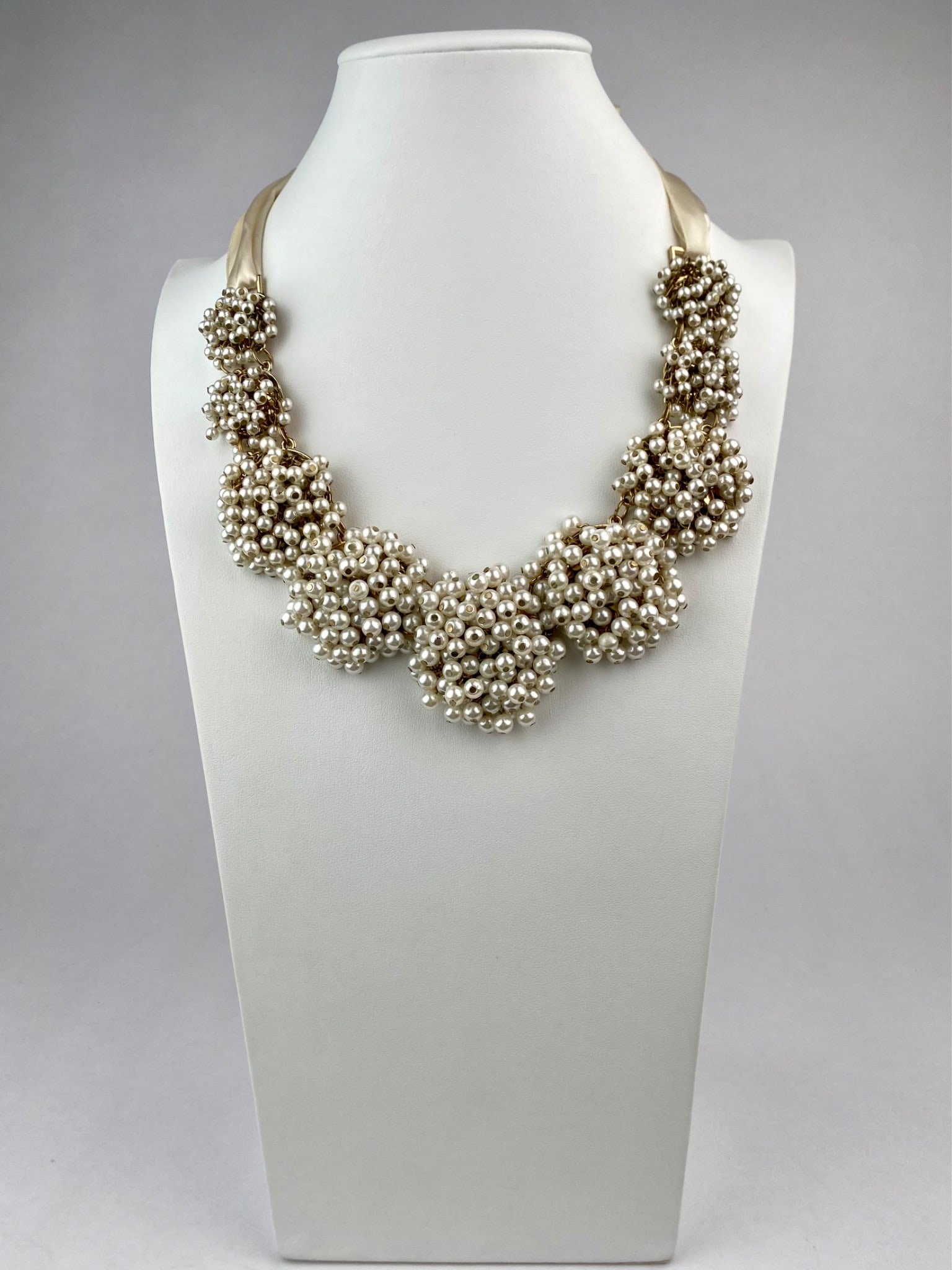 Kate Spade Style Pearl Cluster Bib Necklace with Satin Ribbon (1 of 11)