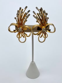 Sarah Coventry Gold-Tone Rhinestone Bow Clip Earrings