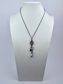 Vintage Silver-Tone Charm Drop Necklace