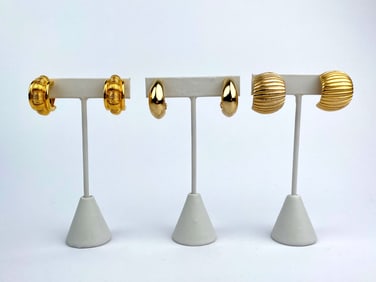 Set of Three Pairs of Gold-Tone Clip-On Hoop Earrings