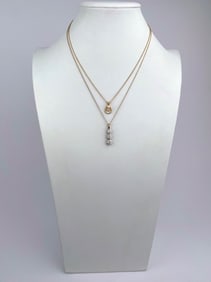 Pair of Gold-Tone Pendant Necklaces with Pearl & CZ Accents