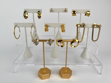 Collection of Eight Gold-Tone and Rhinestone Earrings