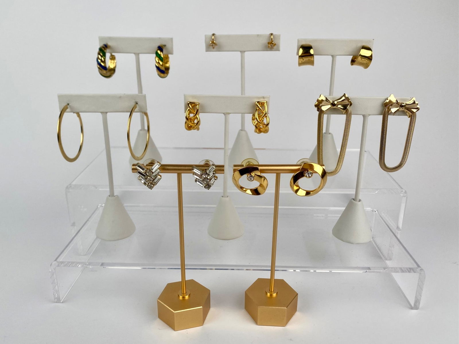 Collection of Eight Gold-Tone and Rhinestone Earrings (1 of 10)