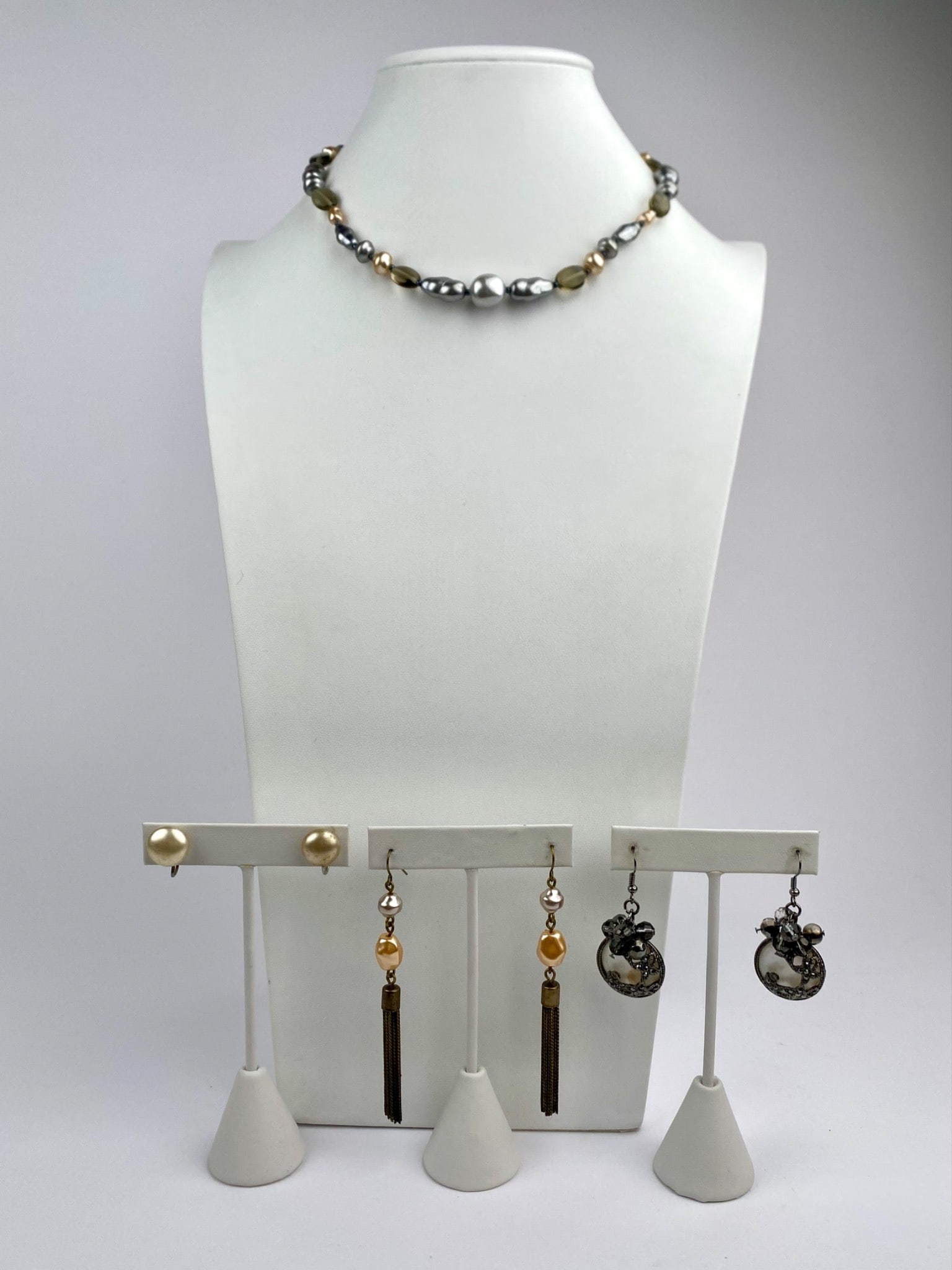 Mixed Faux Pearl and Beaded Necklace & Earring Trio Set (1 of 10)