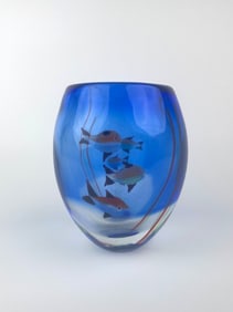 Handcrafted Murano Style Aquarium Art Glass Vase with Fish