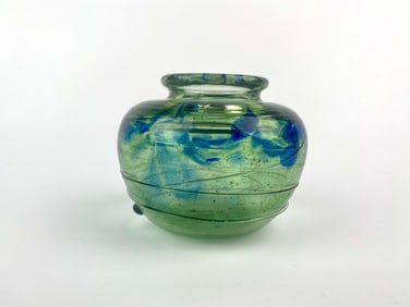 Signed W. Porter Studio Art Glass Vase in Green and Blue (1973)