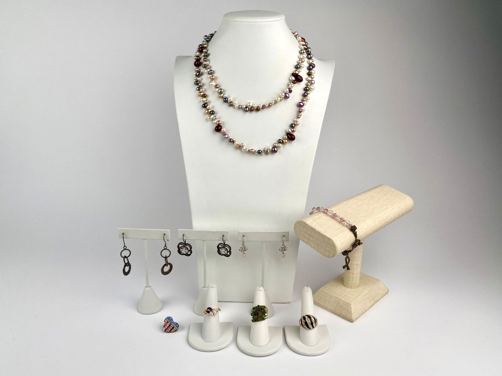 Mixed Jewelry Collection with Rings, Earrings, Pearl Necklace & Beaded Bracelet (1 of 12)