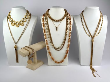 Vintage Gold-Tone Necklace and Bracelet Collection (10 Pieces)
