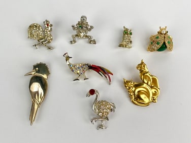 Collection of 8 Vintage Figural Brooches – Animals & Birds