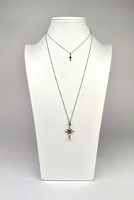 Lot of Two Sterling Silver Necklaces with Cross Pendants