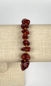 Amber Nugget Beaded Bracelet with Gold Tone Clasp