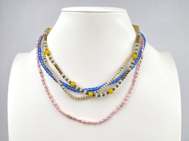 Set of Four Multicolor Beaded Necklaces with Metal Clasps