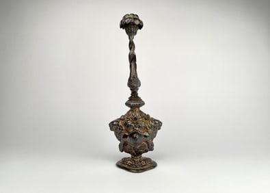 Antique Indian Silver Rose Water Bottle (Gulabpash) with Gaja Heads