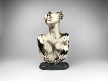 Mexican Silver-Plated Modernist Bust Sculpture, Plata Artistica