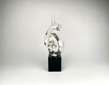Signed Murano Art Glass Sculpture on Black Base