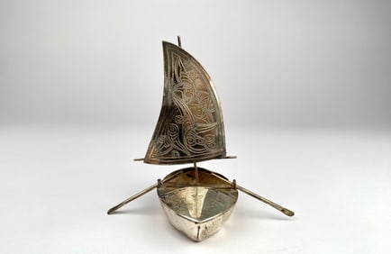 Sterling Silver Sailboat Miniature with Oars